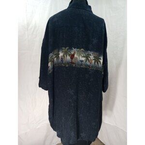 Tropical Mens Button-Up Shirt With Palm Trees & Cocktail Graphics Navy Relaxed F